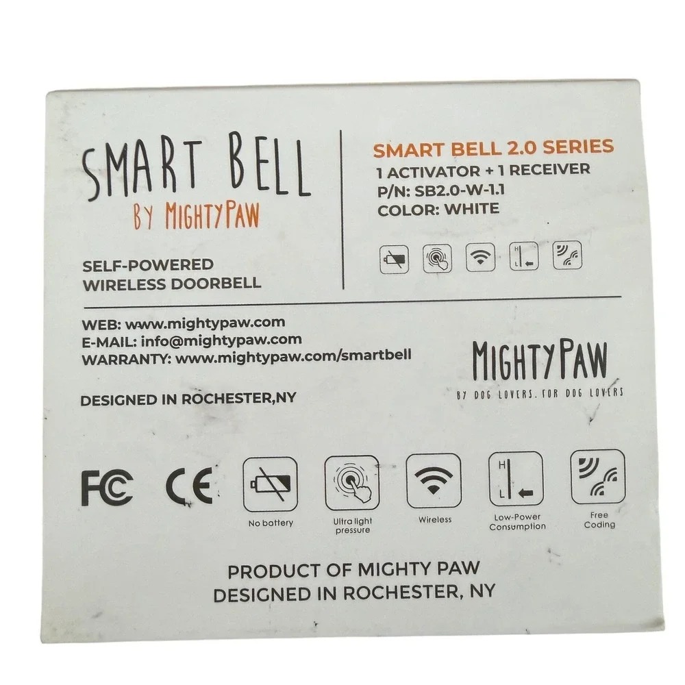 Mighty Paw Smart Bell 2.0 Dog Potty Training Doorbell Wireless White SB2.0-W-1.1